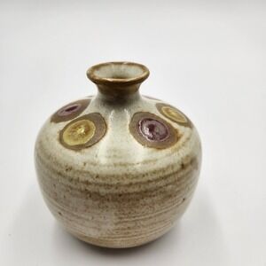 VTG Kawatomi Dot Mini Bud Vase Japanese Studio Pottery MCM Stoneware Drip Glaze